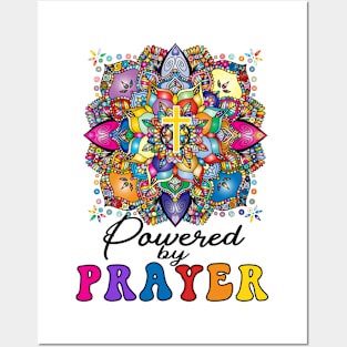 Powered by Prayer Cool Disciple Mandala Christian Cross Posters and Art